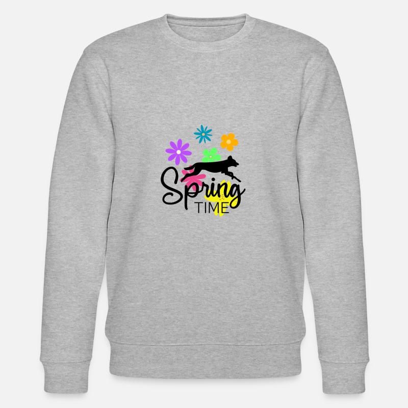 Frühlingsdesign - springender Hund und Blumen - Stanley/Stella Unisex Bio-Sweatshirt CHANGER  - Grau meliert