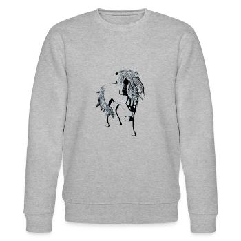 Weißes Pferd auf transparentem Hintergrund - Stanley/Stella Unisex Bio-Sweatshirt CHANGER  - Grau meliert - Vorne - Nik (191cm) & Marisol (170cm)