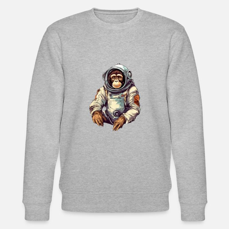 Space Monkey Retro Drawing - Stanley/Stella CHANGER Unisex Organic Sweatshirt - heather grey