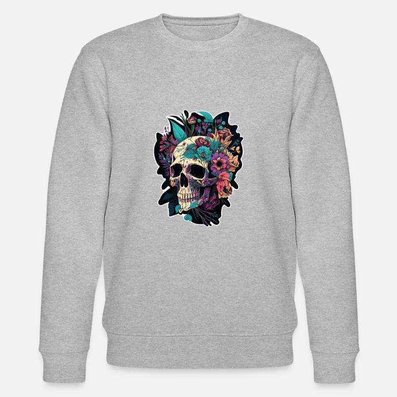 Menschlicher Schädel & Blumen 5 - Stanley/Stella Unisex Bio-Sweatshirt CHANGER  - Grau meliert