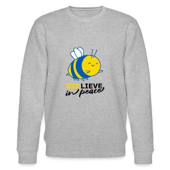 Loving Ukraine Beelieve in Peace Gift - Stanley/Stella CHANGER Unisex Organic Sweatshirt - heather grey - Front - Nik (191cm) & Marisol (170cm)