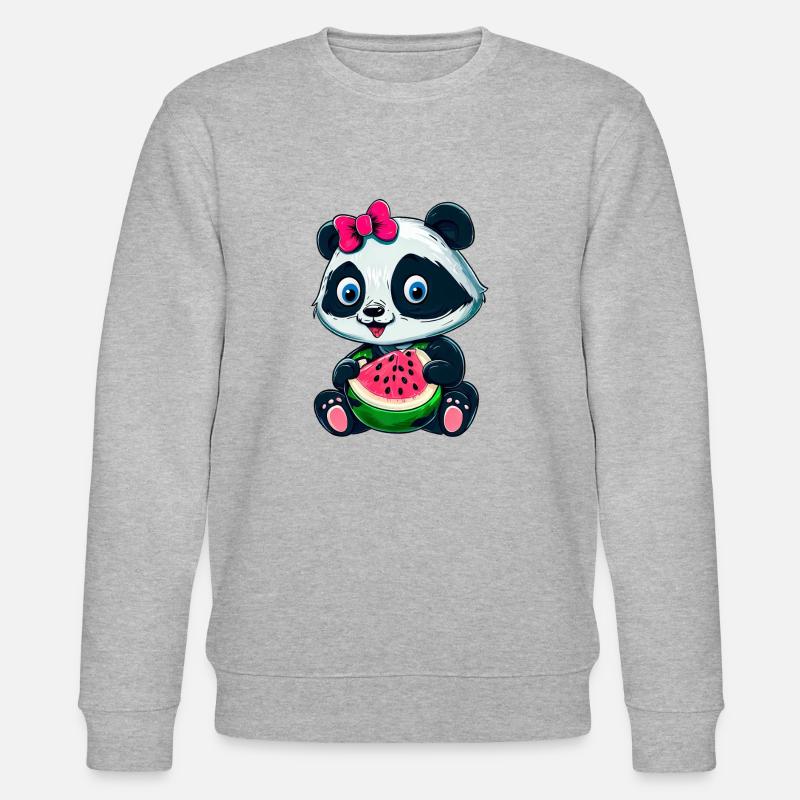 Süßes Panda-Mädchen mit Wassermelone - Stanley/Stella Unisex Bio-Sweatshirt CHANGER  - Grau meliert