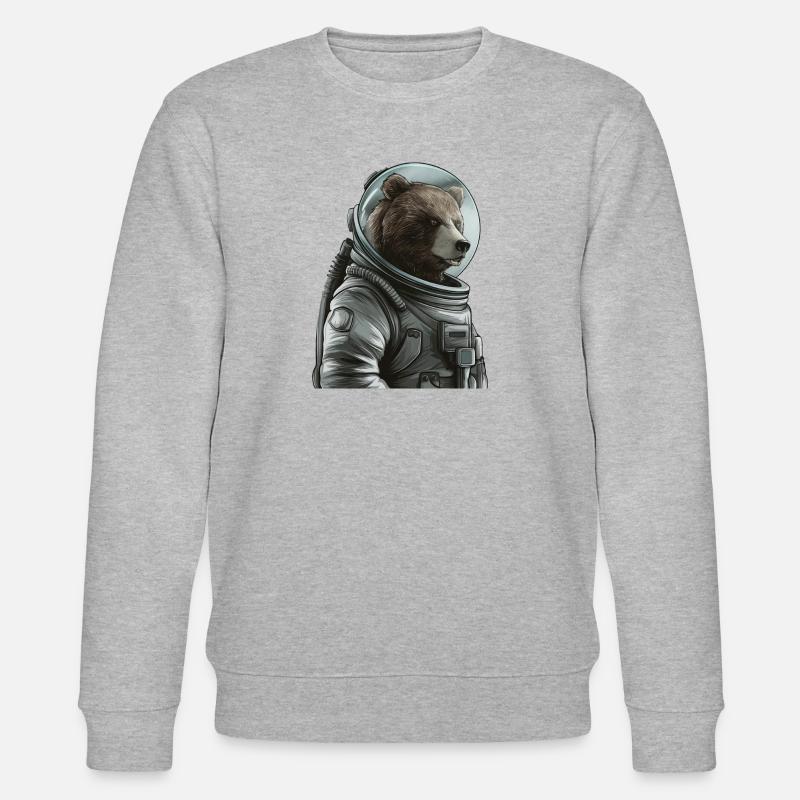 Nachdenklicher Braunbär Astronaut - Stanley/Stella Unisex Bio-Sweatshirt CHANGER  - Grau meliert