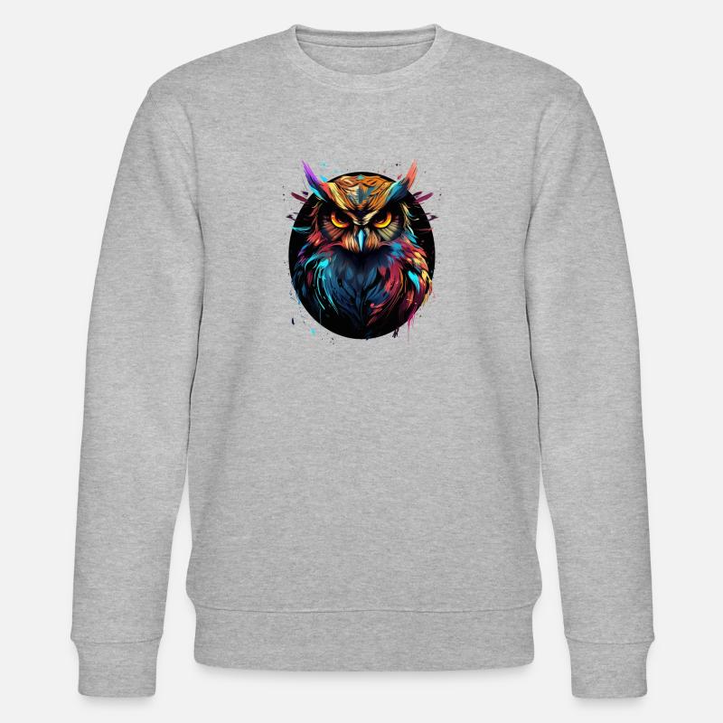 Eule SPLATTER Vogel Bunt - Stanley/Stella Unisex Bio-Sweatshirt CHANGER  - Grau meliert