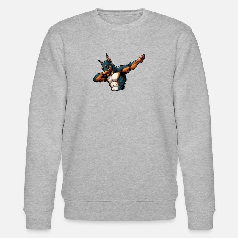 Cool Doberman Dabbing Comic - Stanley/Stella CHANGER Unisex Organic Sweatshirt - heather grey