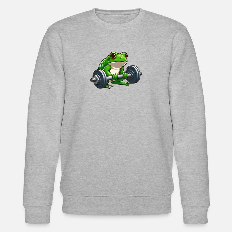 Strong frog while lifting weights - Stanley/Stella CHANGER Unisex Organic Sweatshirt - heather grey