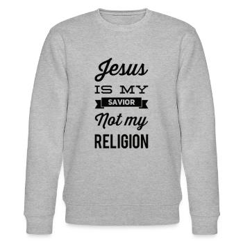 Jesus Is My Savior Not My Religion - Stanley/Stella Unisex Bio-Sweatshirt CHANGER  - Grau meliert - Vorne - Nik (191cm) & Marisol (170cm)