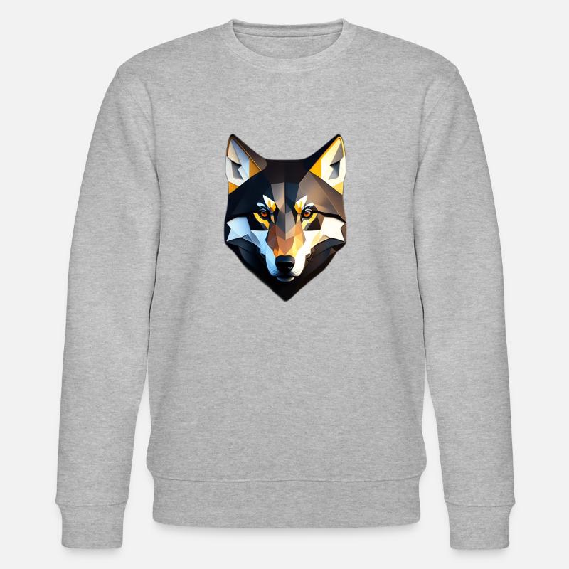 Low Poly Wolf Gesicht Design - Stanley/Stella Unisex Bio-Sweatshirt CHANGER  - Grau meliert
