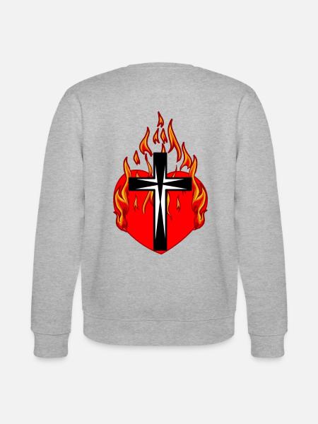 Kors, Kors, Jesus, Religion, Hjärta, Eld, Flamma - Ekologisk sweatshirt CHANGER unisex från Stanley/Stella - gråmelerad