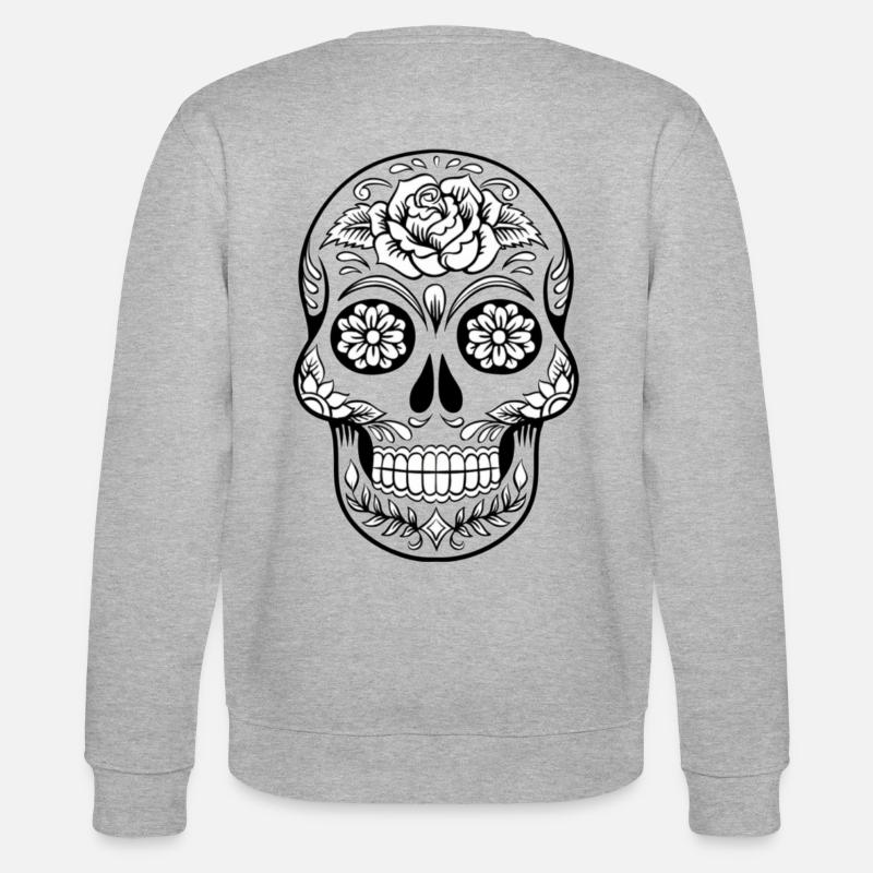 Mexikanischer Schädel mit Rose - Stanley/Stella Unisex Bio-Sweatshirt CHANGER - Grau meliert