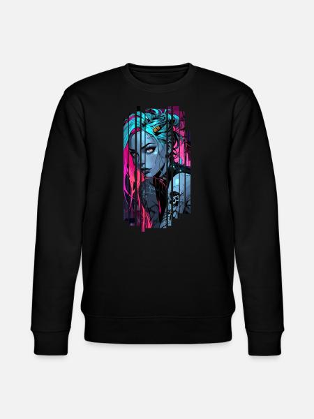 Neonblaues Cyber-Mädchen - Stanley/Stella Unisex Bio-Sweatshirt CHANGER - Schwarz