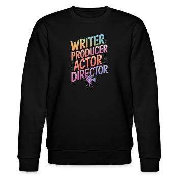 Filmemacher Filmregisseur Kameramann Film - Stanley/Stella Unisex Bio-Sweatshirt CHANGER  - Schwarz - Vorne - Nik (191cm) & Marisol (170cm)