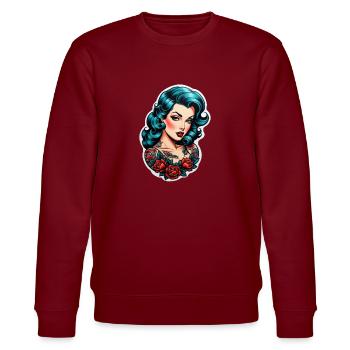 Rockabilly / Pin-up / 50er Jahre - Stanley/Stella Unisex Bio-Sweatshirt CHANGER  - Burgunderrot - Vorne - Nik (191cm) & Marisol (170cm)