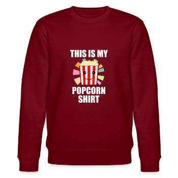 Popcorn Design Lustiger Spruch Popcorn essen - Stanley/Stella Unisex Bio-Sweatshirt CHANGER  - Burgunderrot - Vorne - Nik (191cm) & Marisol (170cm)