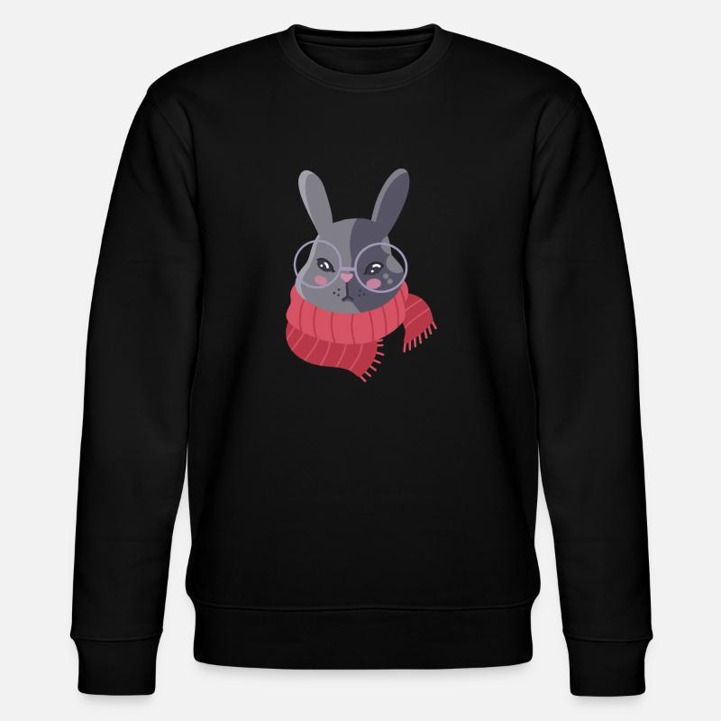 Cute grey rabbit in a Winter Red Scarf - Stanley/Stella CHANGER Unisex Organic Sweatshirt - black