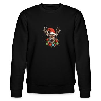 Rentier mit Weihnachtskugeln und Mütze - Stanley/Stella Unisex Bio-Sweatshirt CHANGER  - Schwarz - Vorne - Nik (191cm) & Marisol (170cm)