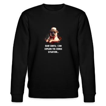 "Santa's Helper: Mops mit Cookie-Faible!" - Stanley/Stella Unisex Bio-Sweatshirt CHANGER  - Schwarz - Vorne - Nik (191cm) & Marisol (170cm)