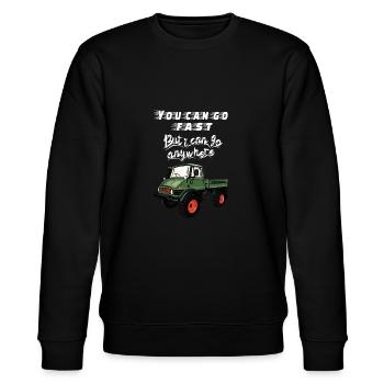 You can go faster, but I can go ANYWHERE! Unimog - Stanley/Stella Unisex Bio-Sweatshirt CHANGER  - Schwarz - Vorne - Nik (191cm) & Marisol (170cm)