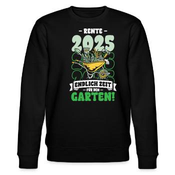 Rente 2025 Endlich Zeit Für Den Garten - Stanley/Stella Unisex Bio-Sweatshirt CHANGER  - Schwarz - Vorne - Nik (191cm) & Marisol (170cm)