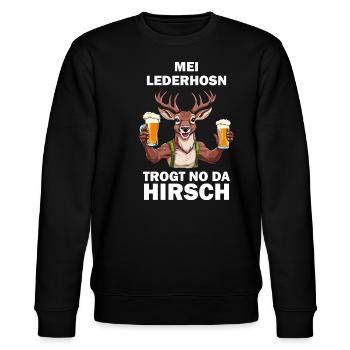 Lederhose Hirsch Tracht Bayrisch Trachten Ersatz - Stanley/Stella Unisex Bio-Sweatshirt CHANGER  - Schwarz - Vorne - Nik (191cm) & Marisol (170cm)