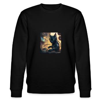 Cyberkatze am DJ-Mischpult - Stanley/Stella Unisex Bio-Sweatshirt CHANGER  - Schwarz - Vorne - Nik (191cm) & Marisol (170cm)