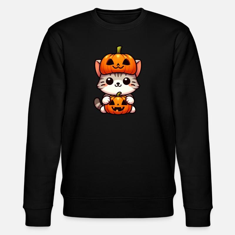 Halloween Cat Pumpkin Hat Whimsical - Stanley/Stella CHANGER Unisex Organic Sweatshirt - black