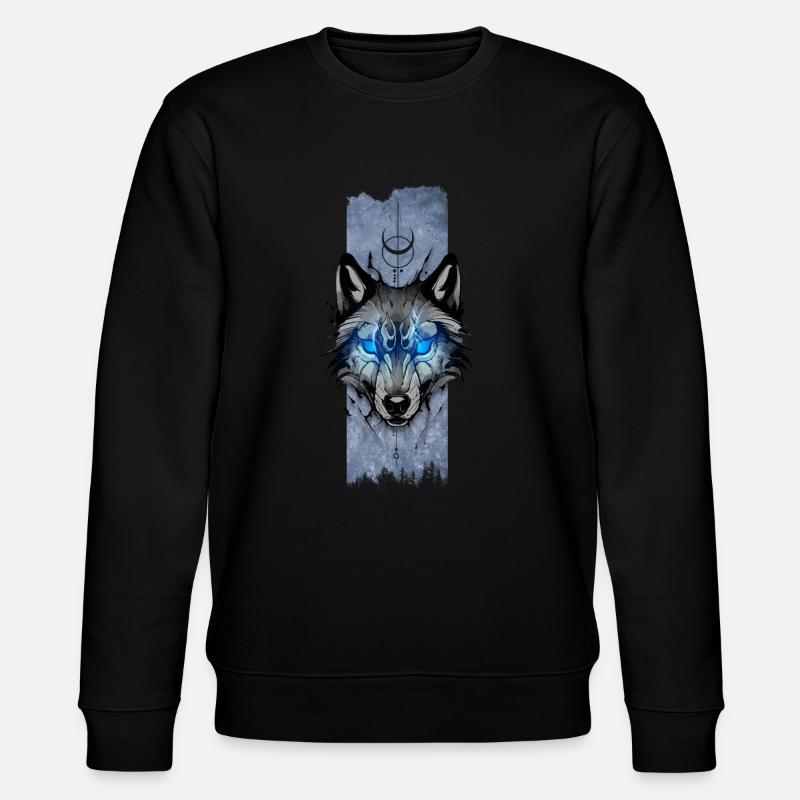 Mondwächter: Wolfs strahlender Blick - Stanley/Stella Unisex Bio-Sweatshirt CHANGER  - Schwarz