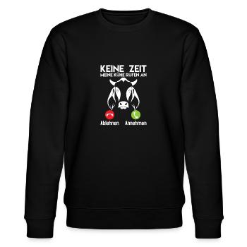 Kuh Tier Kühe Bauernhof Geschenk · Keine Zeit - Stanley/Stella Unisex Bio-Sweatshirt CHANGER  - Schwarz - Vorne - Nik (191cm) & Marisol (170cm)