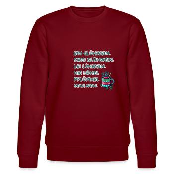 Funny mulled wine gift for Christmas markets - Stanley/Stella CHANGER Unisex Organic Sweatshirt - burgundy - Front - Nik (191cm) & Marisol (170cm)