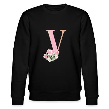 Letter V with flowers - Stanley/Stella CHANGER Unisex Organic Sweatshirt - black - Front - Nik (191cm) & Marisol (170cm)