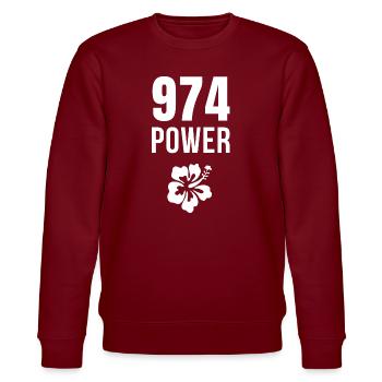 Power 974 Tropical Hibiscus - Stanley/Stella CHANGER Unisex Organic Sweatshirt - burgundy - Front - Nik (191cm) & Marisol (170cm)
