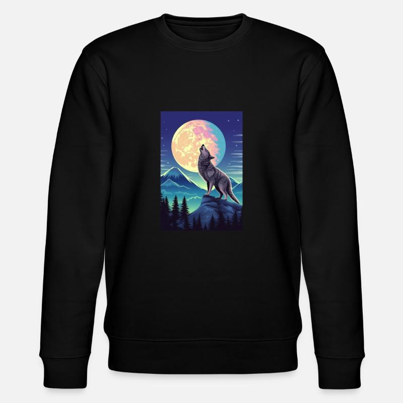 Forêt avec pleine lune et loup hurlant - Sweat bio CHANGER Stanley/Stella Unisexe - noir