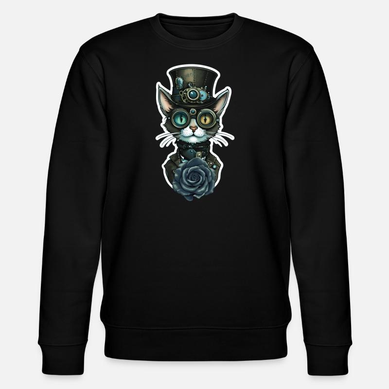 Steampunk Katze schwarze Rose Gothic - Stanley/Stella Unisex Bio-Sweatshirt CHANGER  - Schwarz