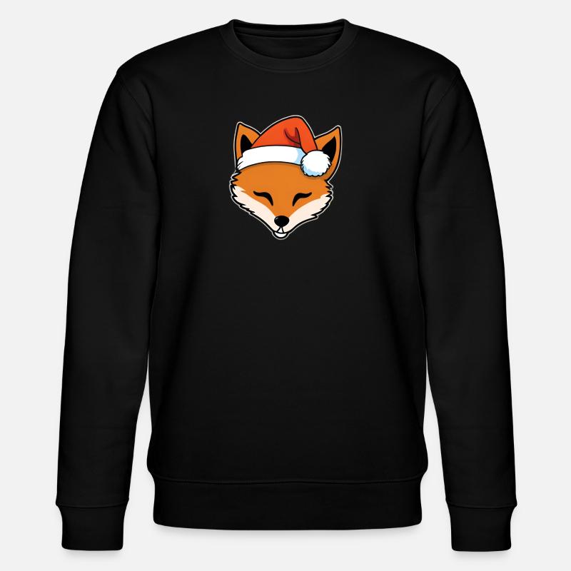 Fox with Santa Hat Graphic - Stanley/Stella CHANGER Unisex Organic Sweatshirt - black