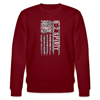 B-2 Spirit Tarnkappenbomber mit amerikanischer Fla - Stanley/Stella Unisex Bio-Sweatshirt CHANGER  - Burgunderrot - Vorne - Nik (191cm) & Marisol (170cm)