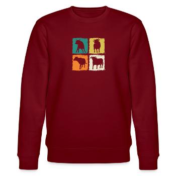 Büffel Rind Ochsen - Stanley/Stella Unisex Bio-Sweatshirt CHANGER  - Burgunderrot - Vorne - Nik (191cm) & Marisol (170cm)