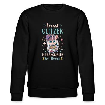 Fresst Glitzer ihr Langweiler ich heirate! JGA - Stanley/Stella Unisex Bio-Sweatshirt CHANGER  - Schwarz - Vorne - Nik (191cm) & Marisol (170cm)