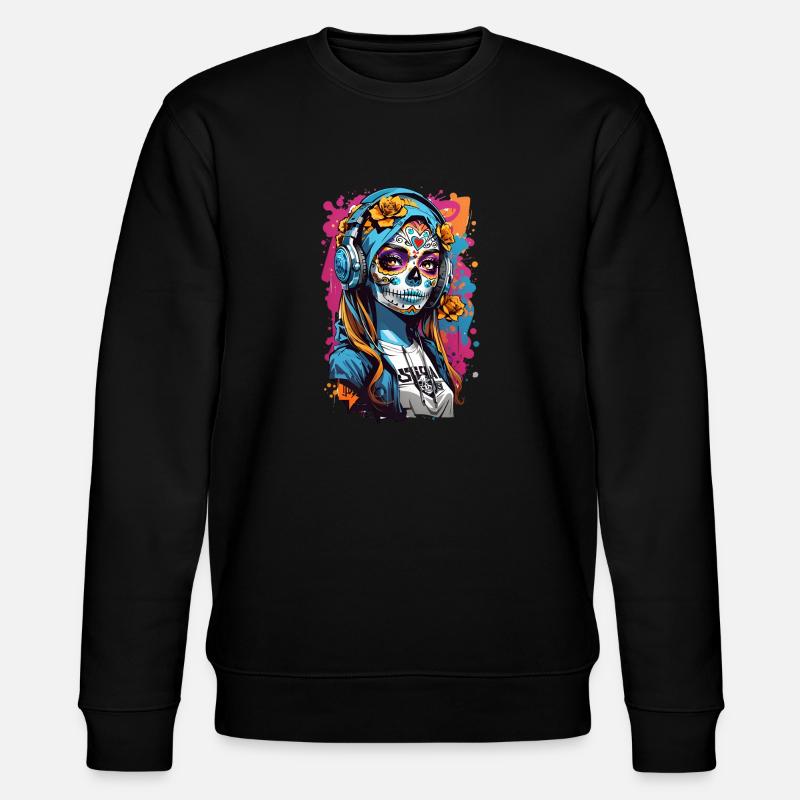 Totenkopfmädchen mit Kopfhörern - Stanley/Stella Unisex Bio-Sweatshirt CHANGER  - Schwarz