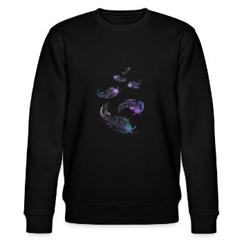 plumes arc-en-ciel lilas bleu vert menthe - Sweat bio CHANGER Stanley/Stella Unisexe - noir - Devant - Nik (191cm) & Marisol (170cm)
