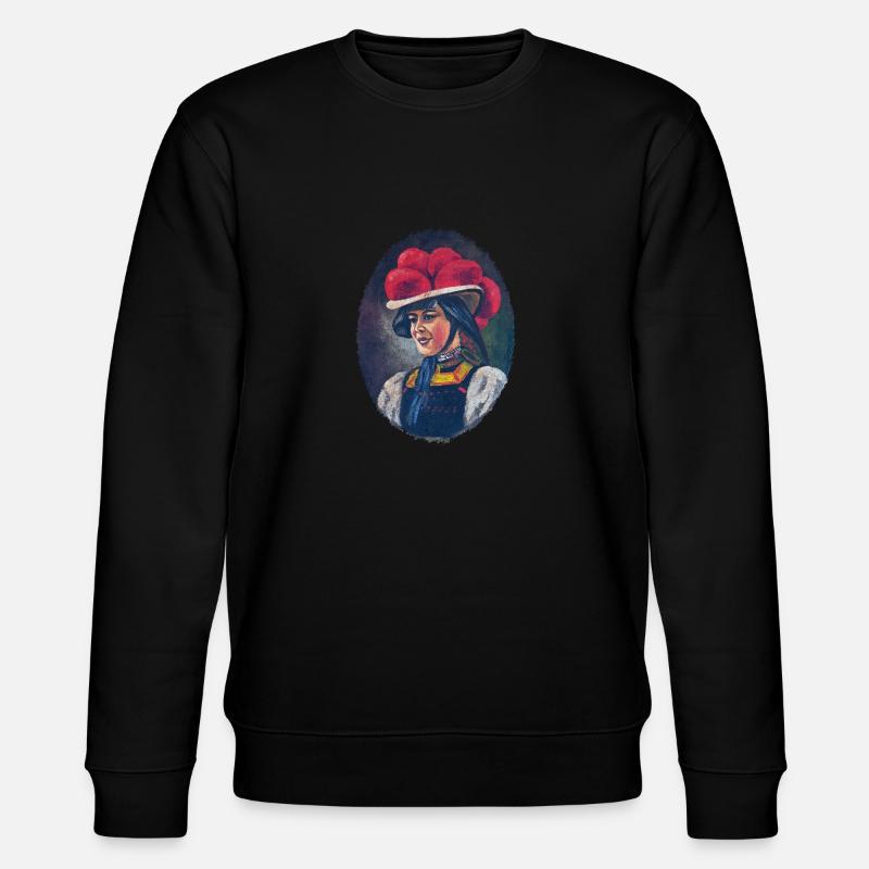 Schwarzwald Maidle mit Bollenhut - Stanley/Stella Unisex Bio-Sweatshirt CHANGER  - Schwarz