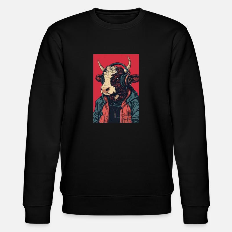 Vache hipster avec casque - Sweat bio CHANGER Stanley/Stella Unisexe - noir