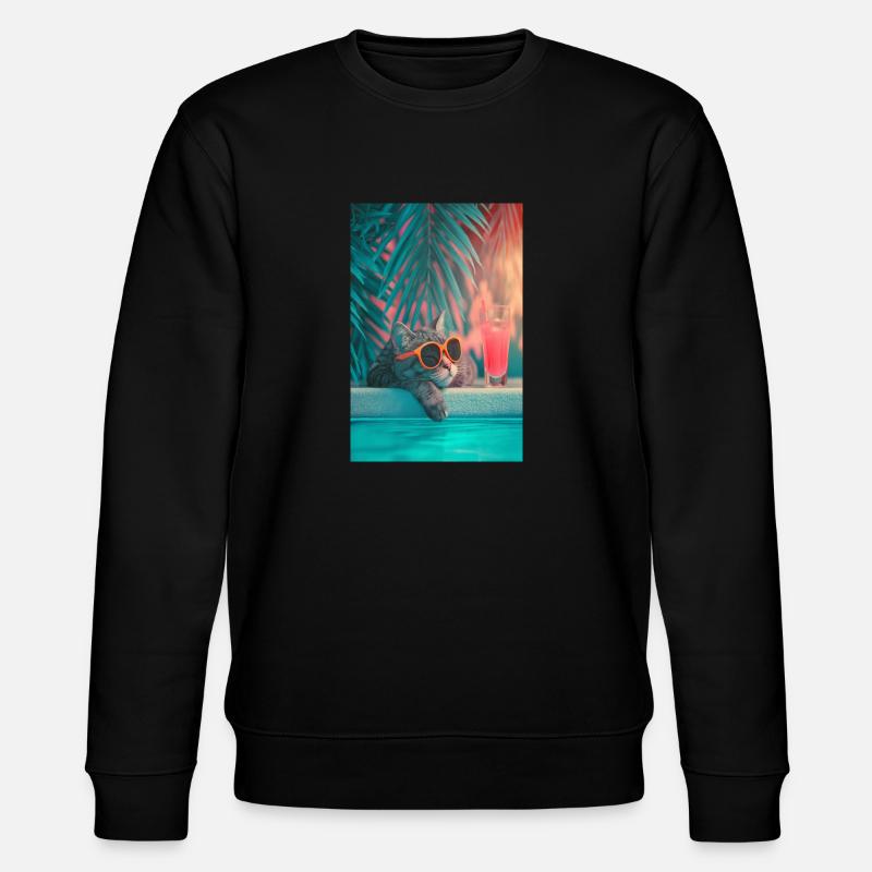 Coole Katze am Pool - Stanley/Stella Unisex Bio-Sweatshirt CHANGER  - Schwarz