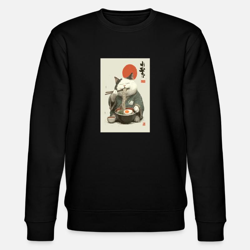 Samurai Cat Slurping Ramen - Stanley/Stella CHANGER Unisex Organic Sweatshirt - black