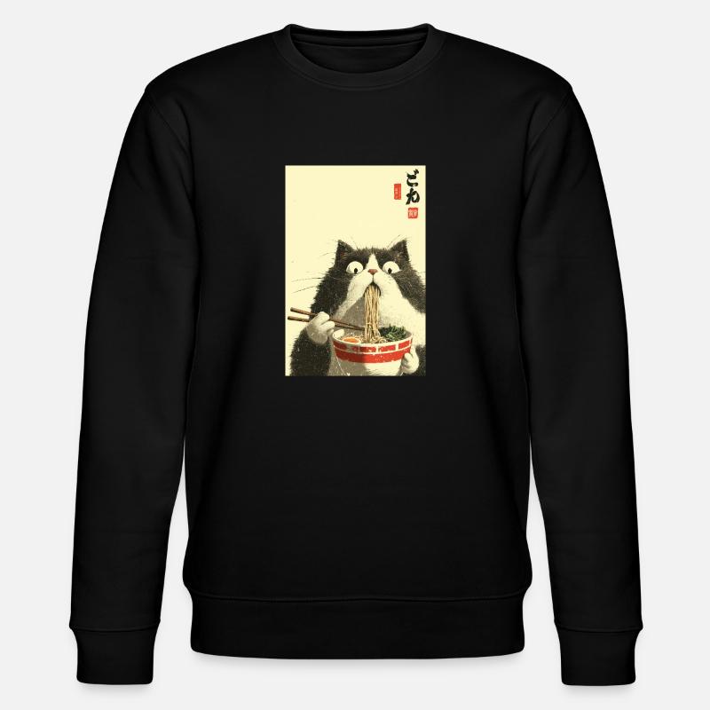 Überraschte Katze, die Ramen isst - Stanley/Stella Unisex Bio-Sweatshirt CHANGER  - Schwarz