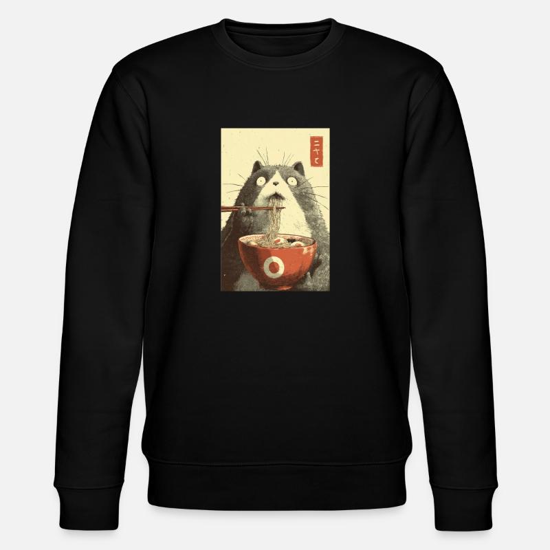 Schockierte Katze isst Ramen - Stanley/Stella Unisex Bio-Sweatshirt CHANGER  - Schwarz