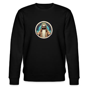 Lustiges Faultier Jesus - Stanley/Stella Unisex Bio-Sweatshirt CHANGER  - Schwarz - Vorne - Nik (191cm) & Marisol (170cm)