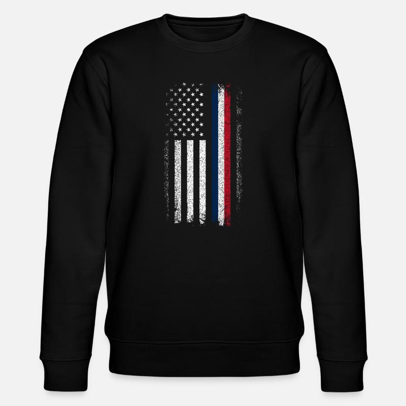 Distressed Flag: Blue Red Line - Stanley/Stella CHANGER Unisex Organic Sweatshirt - black