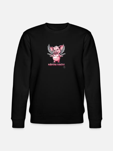 Hands Cartoon Pig with Wings - Stanley/Stella CHANGER Unisex Organic Sweatshirt - black