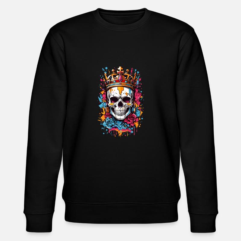 Totenkopf mit Krone - Stanley/Stella Unisex Bio-Sweatshirt CHANGER  - Schwarz