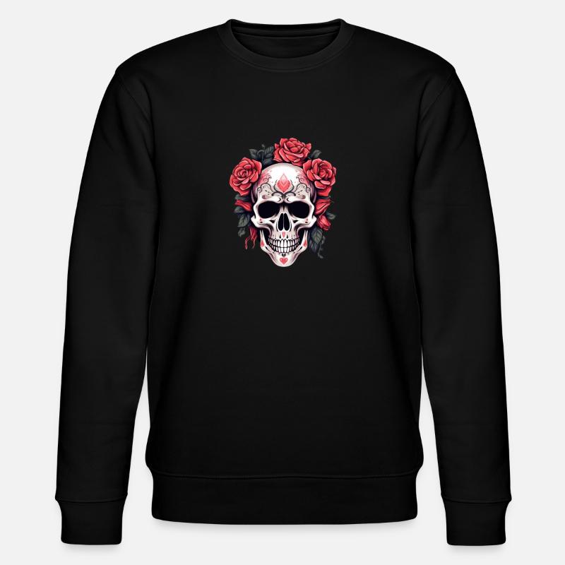 Gothic Skull and Roses Art - Stanley/Stella CHANGER Unisex Organic Sweatshirt - black